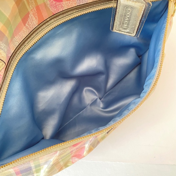 Coach Daisy Madras Plaid Glam Signature Tote Shoulder Bag - Picture 12 of 16